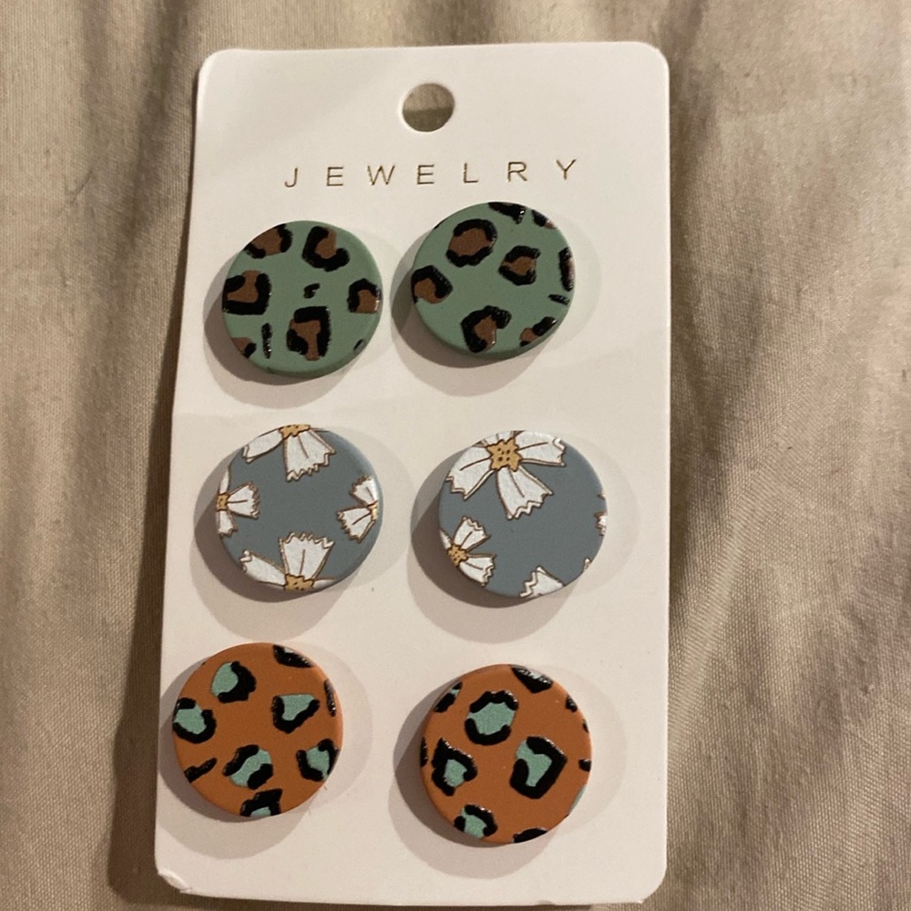 3 pair earring set - Leopard & Floral